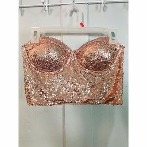 Charlotte Russe Rose Gold Strapless Crop Top -Med